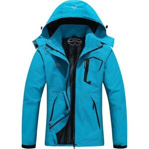 Women's Light Blue Waterproof Lightweight Rain Jacket Windproof Trench Coat Hood